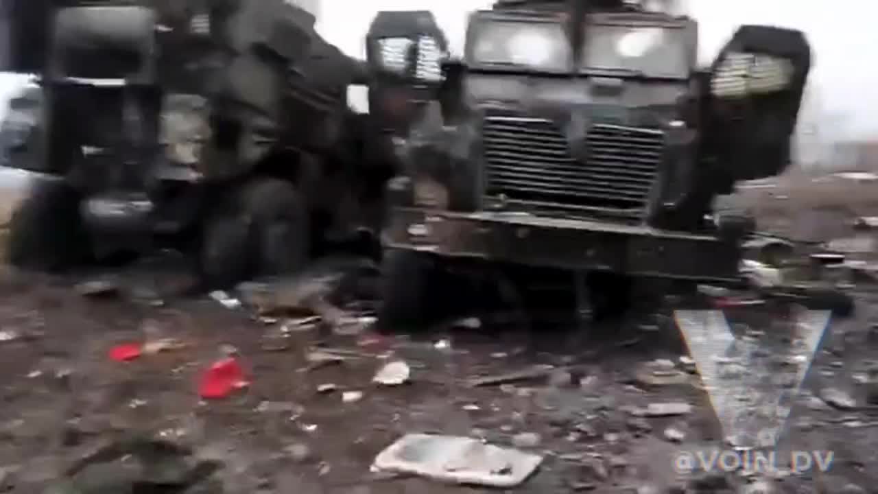 Destroyed Ukrainian MRAP Vehicles In Donbas