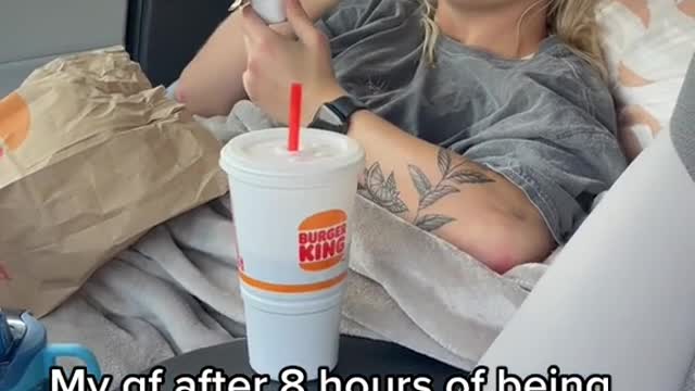 My gf after 8 hours of being a passenger princess