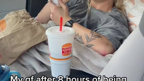 My gf after 8 hours of being a passenger princess