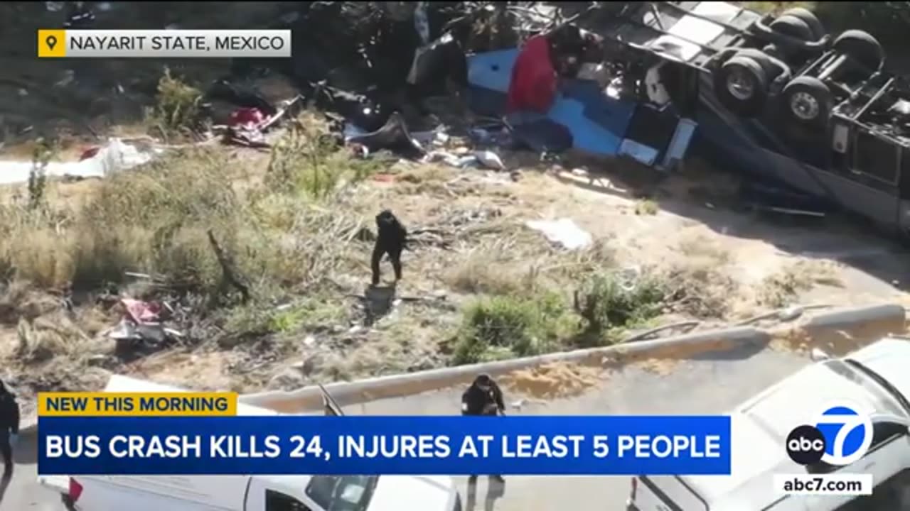 Bus crash kills 24 after trailer detaches from truck in Mexico
