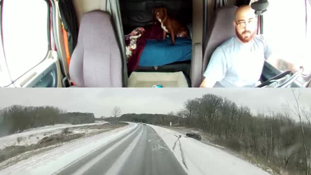 Truck Slips and Slides on Icy Road