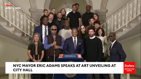 NYC Mayor Eric Adams Unveils New Art At City Hall