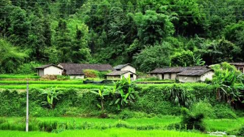 Beautiful scenery of small mountain village