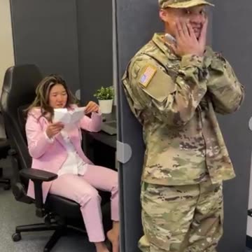 Military husband surprises wife at work!