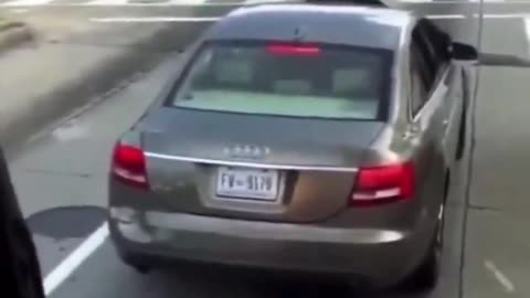 woman is Bat sh*t crazy she destroys the bus and hits the driver twice with her car.