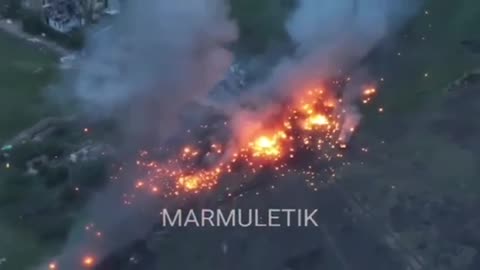 Spectacular Detonation of a Burning Russian Turtle Tank