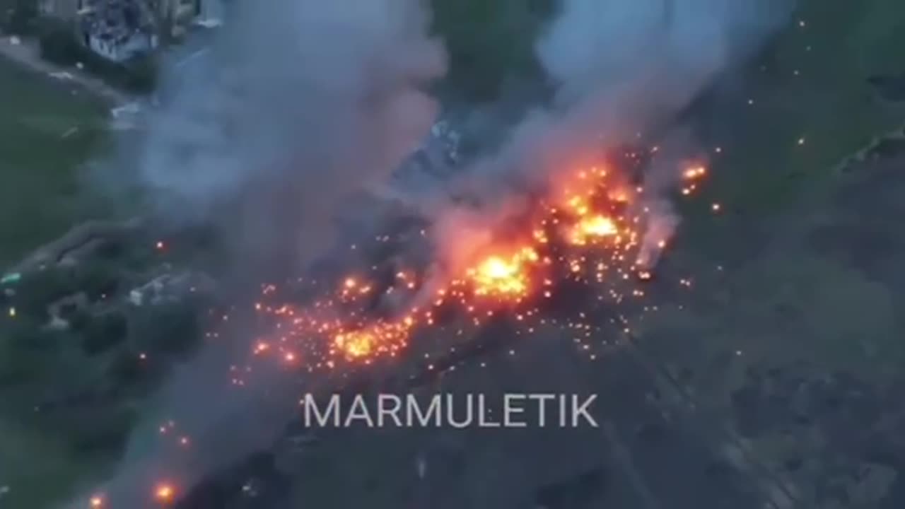 Spectacular Detonation of a Burning Russian Turtle Tank