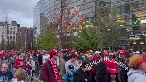 Trump supporters gathered outside Van Andel Arena in Grand Rapids, Michigan