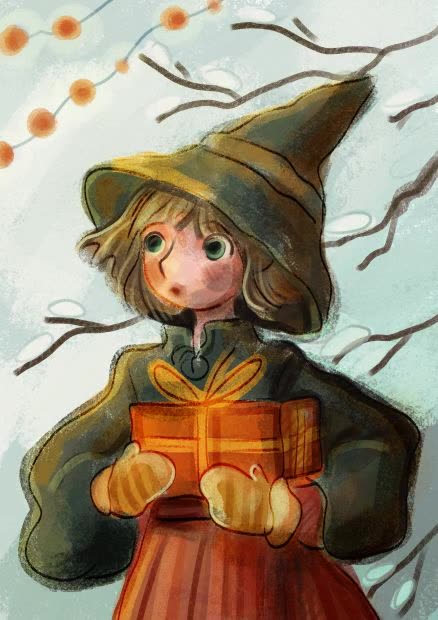 I'm drawing a Christmas elf with a gift!