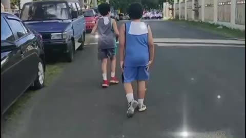 Two brothers walking