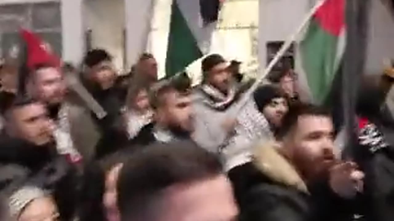 Palestinian/Hamas terrorist supporters shout chants of terrorist affiliation