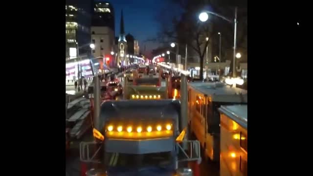 Canadian truckers parked in front of parliament for night. Main convoy arrived tomorrow.