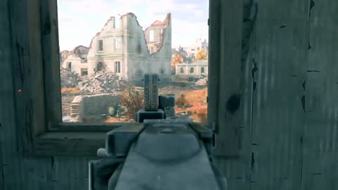 Enlisted | Wehrmacht MG gunner fire enemy infantry with a fixed MG 34 from the second floor window!