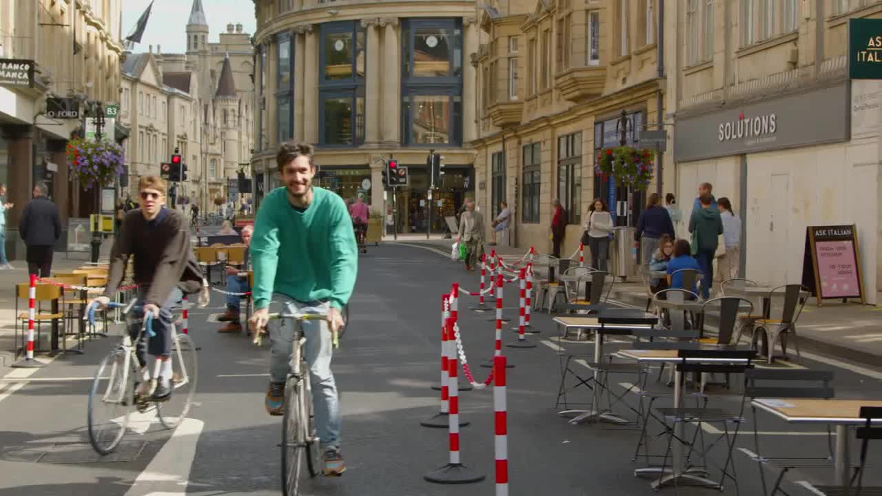 Tracking Shot of Bustling Street During Road Closure In Oxford