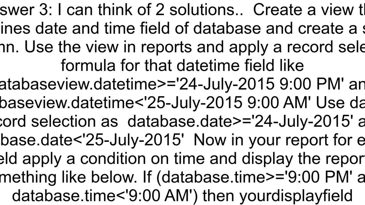 Crystal reports record selection greater equals date amp time AND less then date amp time