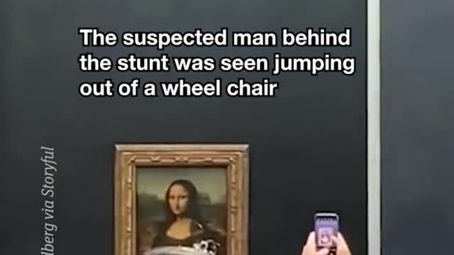 The Mona Lisa was smeared with cake by a protester disguised as an old lady in a wheelchair