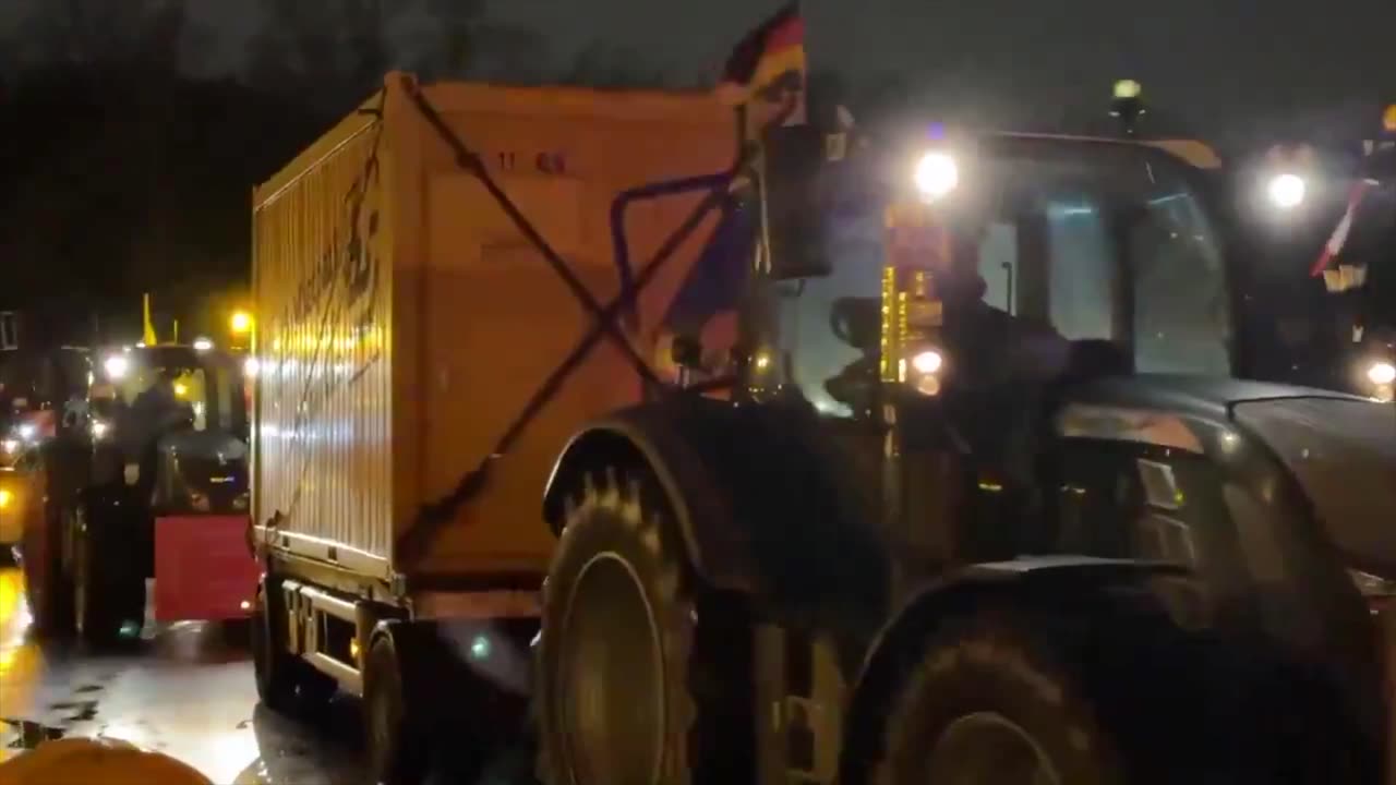 German Farmers Convoy at night before main protest