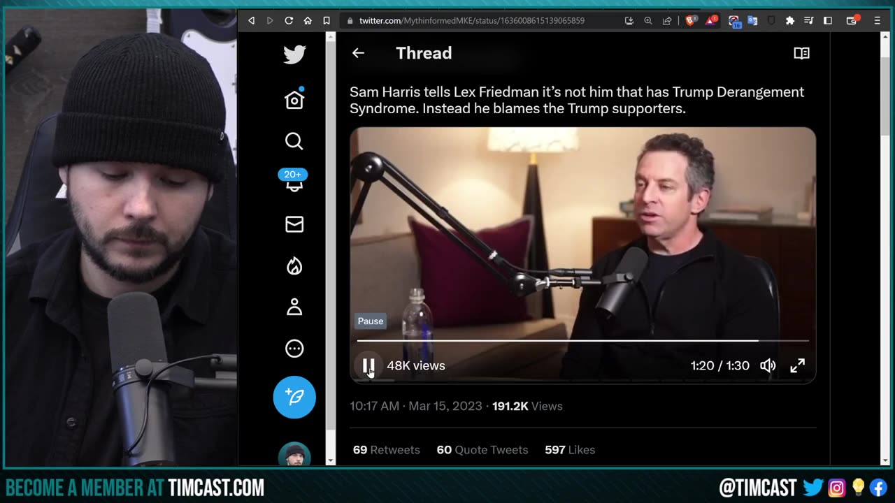 Sam Harris Says YOU Have Trump Derangement Syndrome On Lex Fridman, Podcast