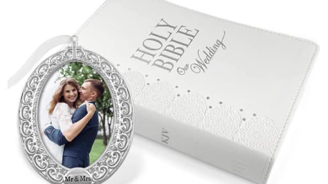 Wedding Bible Gift Set with KJV Bible & Silver-Plated Frame Ornament with Crystals from Swarovski