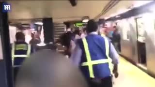 Stark naked man goes nuts at Union Square subway station in NYC.