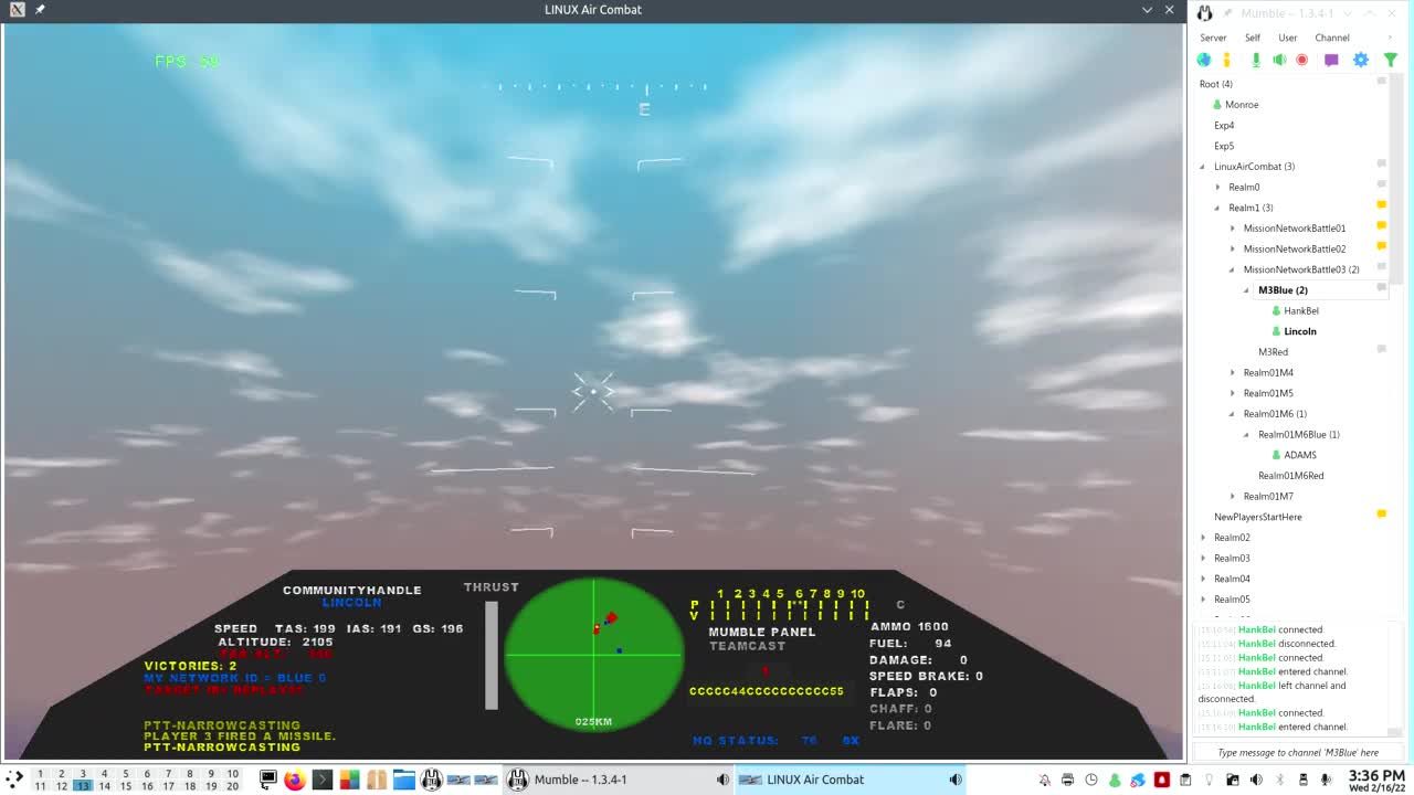 Linux Air Combat V8.59 New Henk coached. Intense combat 16Feb2022b