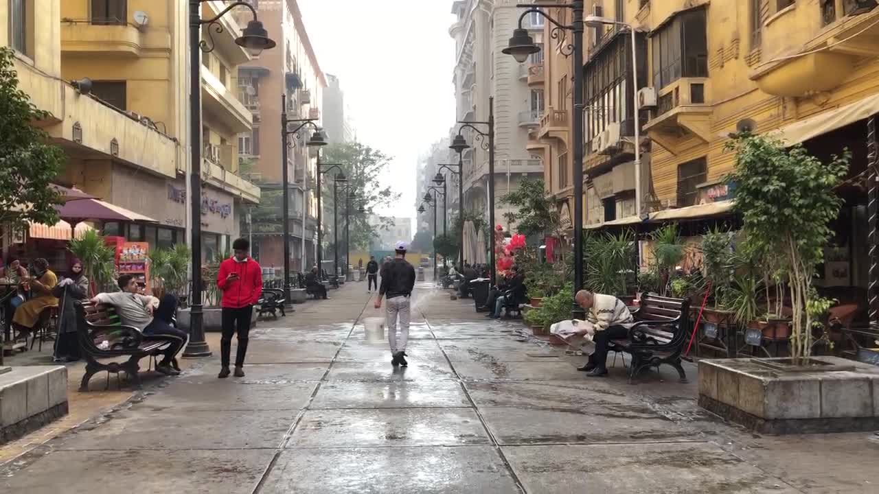 A wonderful corner for the filming of an Egyptian café in downtown Cairo Street reflecting water )