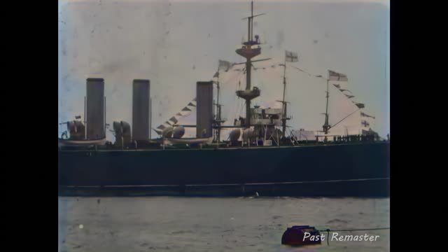 1900 in Color - HMS Powerful Arriving Portsmouth Harbour (Boer War)