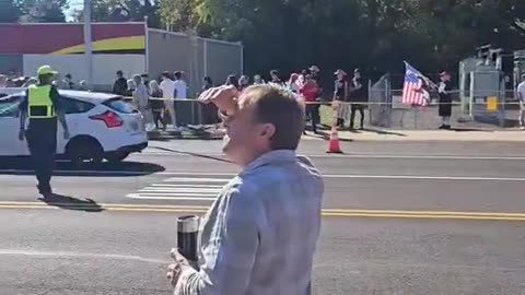 HUGE crowd gathers outside to meet President Trump at the McDonalds