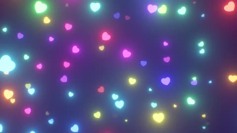 054. Flying Through Pretty Rainbow Neon Glowing Spinning Love Heart Shapes