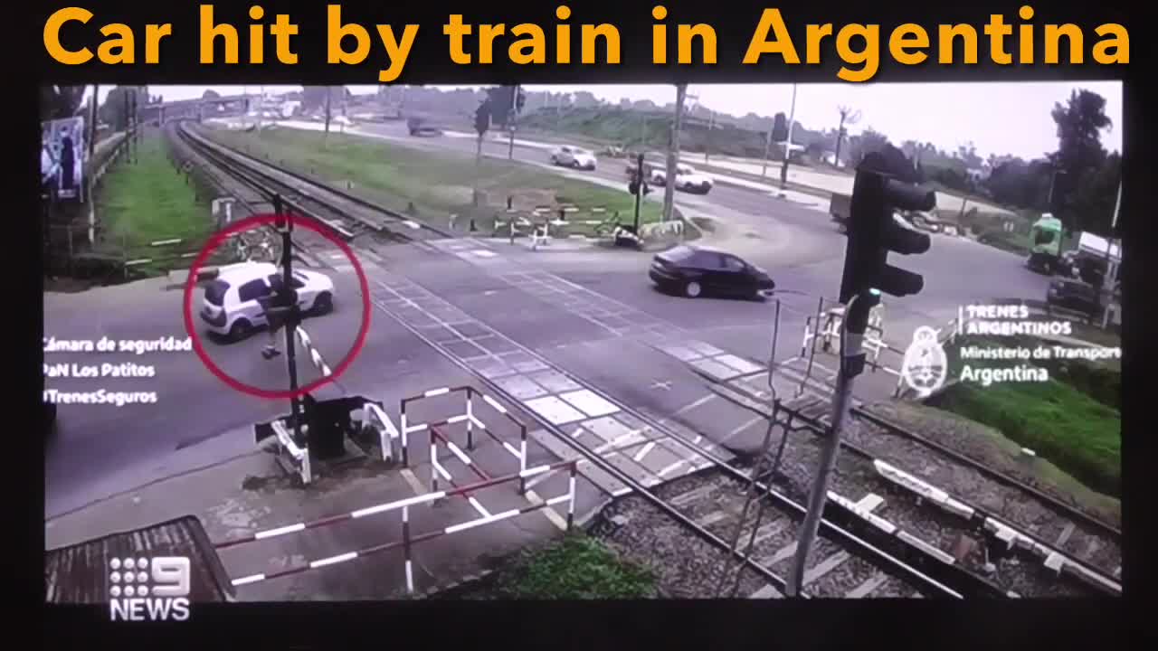 Car Hit By Train In Argentina (9 News Story)