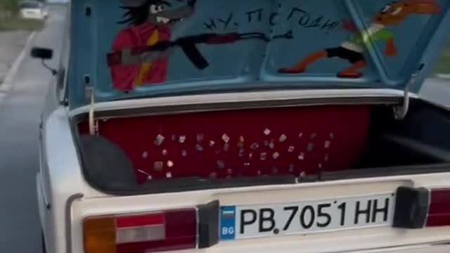 A little surprise hidden in the trunk of a car. The owner is so good at playing.