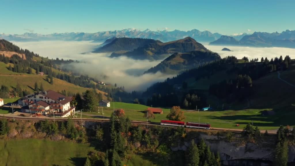 A small train for climbing the Ruiji Mountain in Lucerne, Switzerland