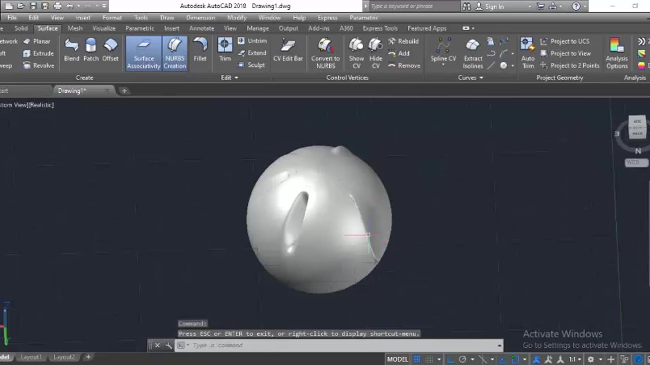 3D Creating Nurbs on spherical surface on AutoCAD by Masroor Khan For Beginners