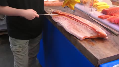 How To Fillet a Whole Salmon | Sashimi & Sushi -Taiwanese street food6