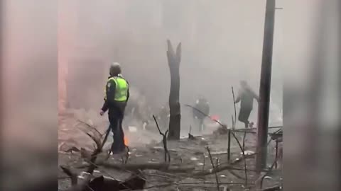 Consequences of the russian missile strike on an apartment building in the Kiev region