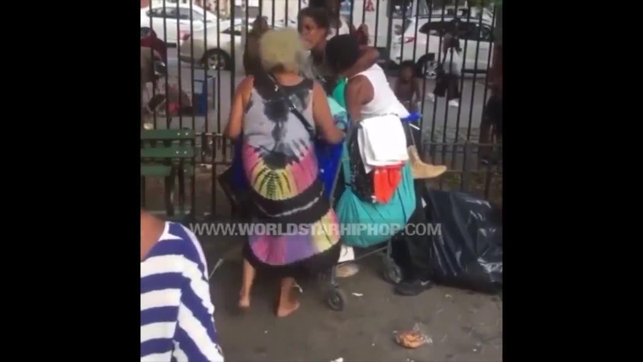 All Bad Homeless Old Lady Jumps In A Bum Fight After Getting Knocked dwn