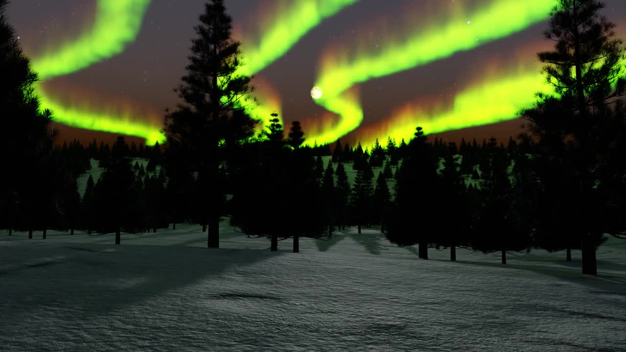 Das Polarlicht über einem Wald. The aurora above a forest.