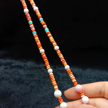 Natural turquoise and orange spiny oyster roundle beads with pink shell high quality02