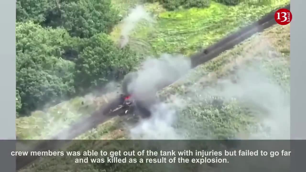 A moving Russian tank full of ammunition was shot down - the crew members tried to escape