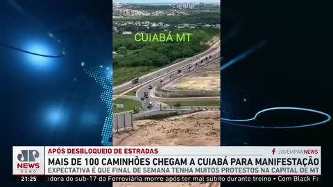 Mais de 100 caminhões chegam a Cuiabá, MT, para manifestação