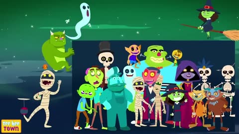 Skeleton Wheels On The Bus Dance + Halloween Rhymes For Kids | Teehee Town