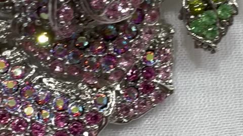 Rhodium Plated Flower Brooch (2.5” x 2”). Made with Swarovski Crystals. Gift