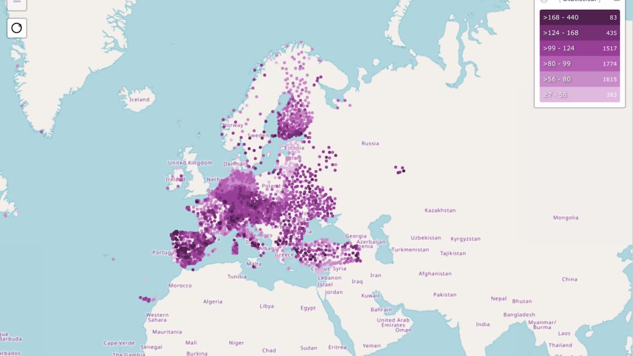 Europe and Africa Radioactivity Monitoring Statistical nSv/h 2023-02-05 to 2023-03-12.