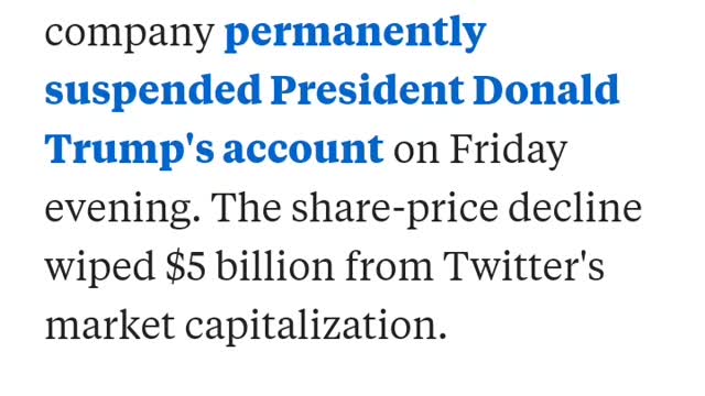 Twitter loses $5 billion in market value after Trump is permanently barred from the platform