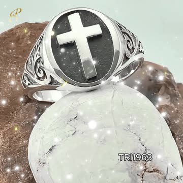 Modern Cross Silver Signet Ring for Men - Strength & Faith