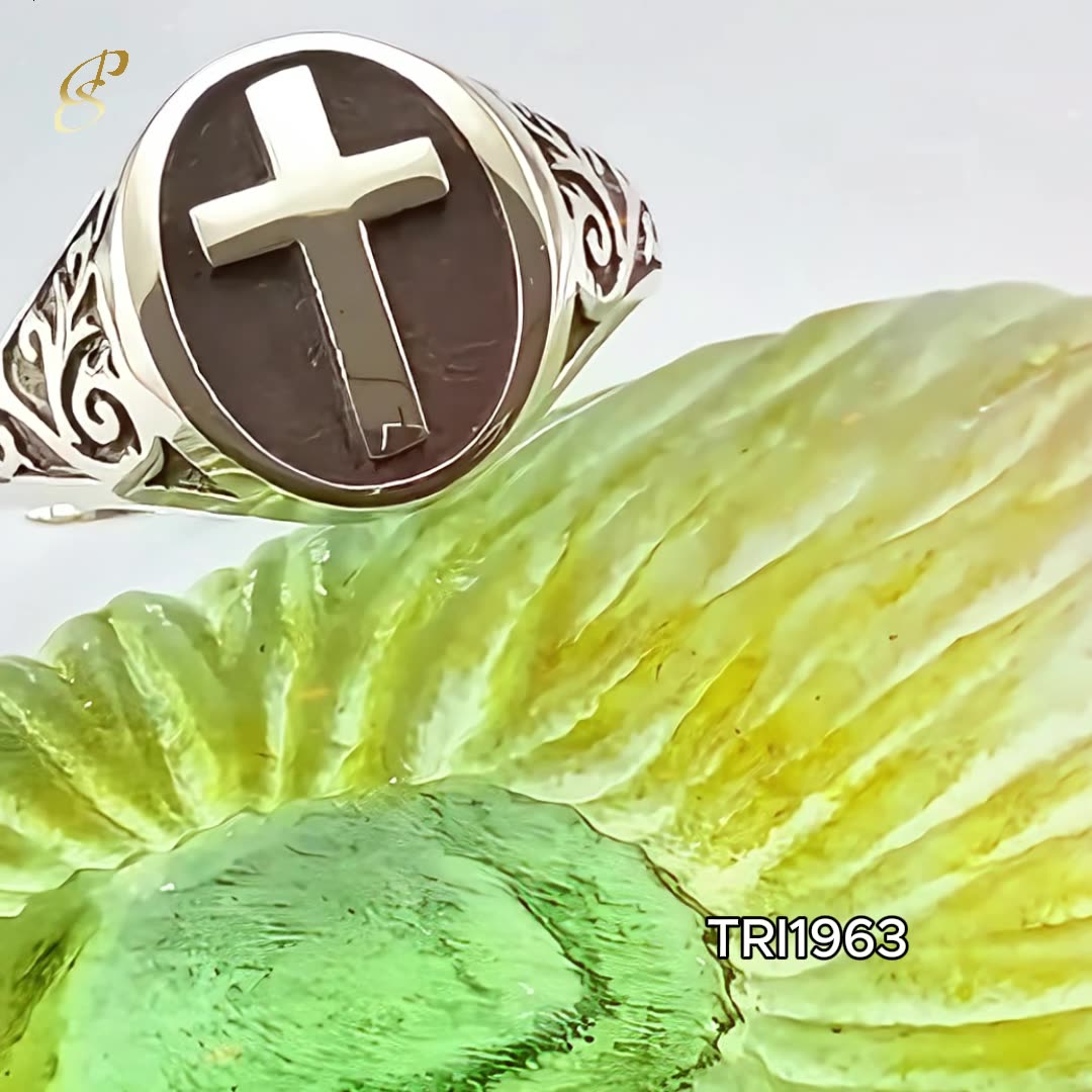 Modern Cross Silver Signet Ring for Men - Strength & Faith