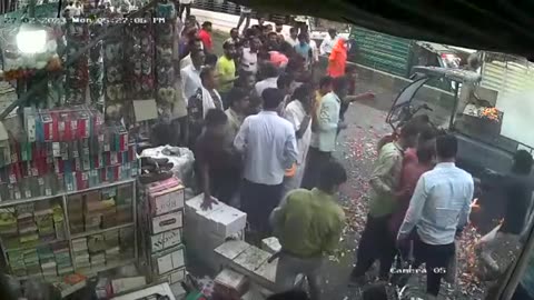 A Fireworks Cart Gets Ignited and Frightens Everyone Nearby