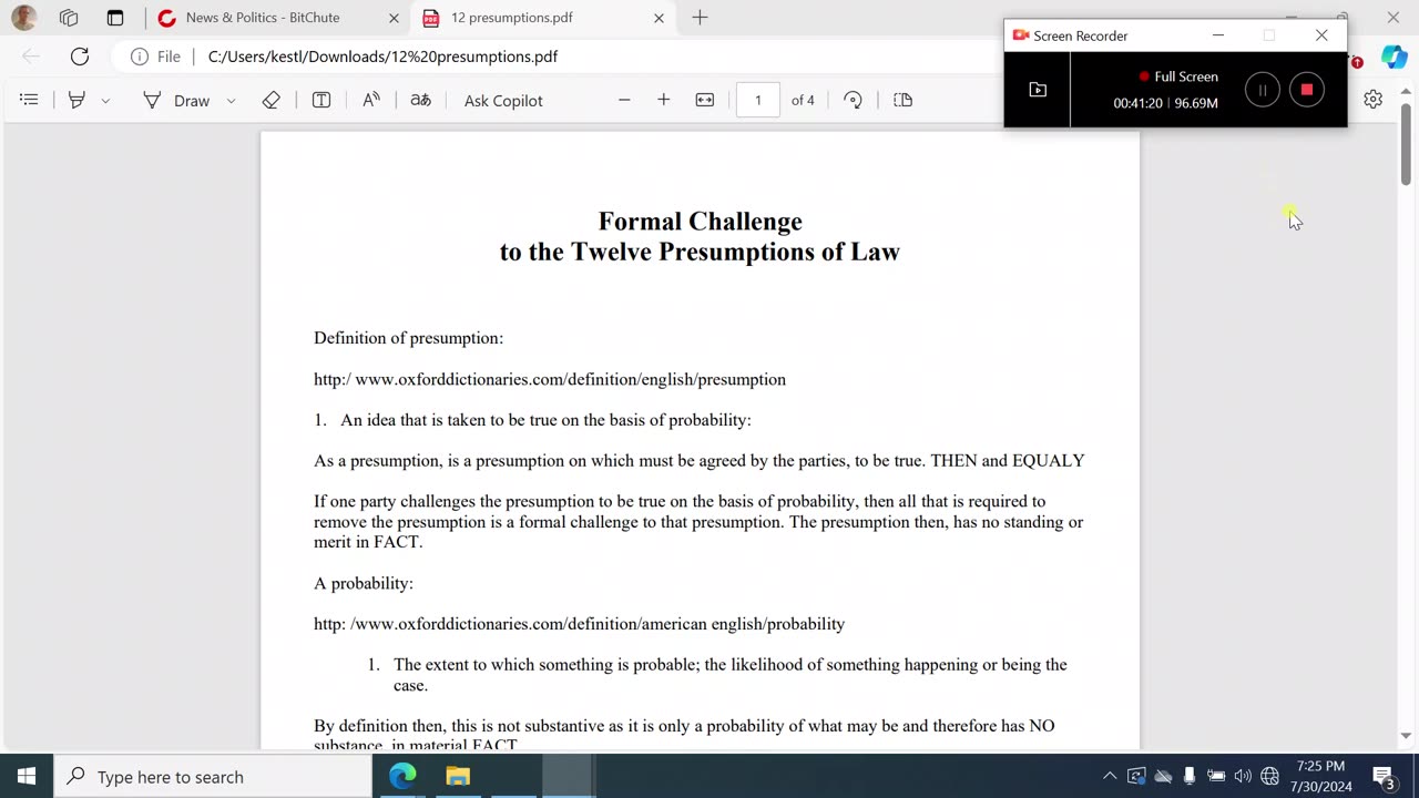 "FORMAL CHALLENGE TO THE 12 PRESUMPTIONS OF LAW"