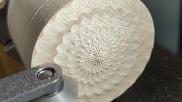 Ornamental turning on a maple box