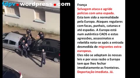 FRANÇA - SELVAGEM ATACA E AGRIDE POLÍCIAS COM UMA ESPADA